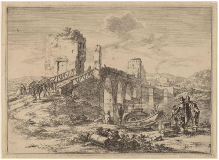 Jan Both (1618 - 1652), Ponte Milvio, acquaforte circa 1645